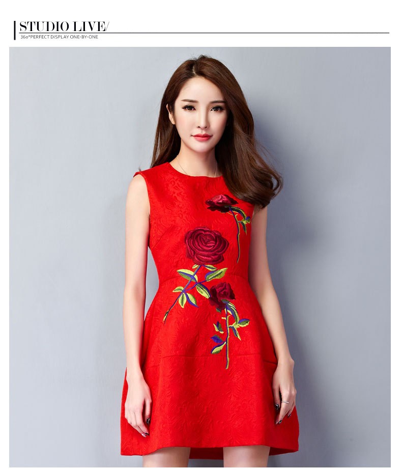 YuooMuoo-New-Women-Dress-European-Style-Elegant-Rose-Embroidery-Dress-A-line-Short-Party-Dresses-Red-32606658966