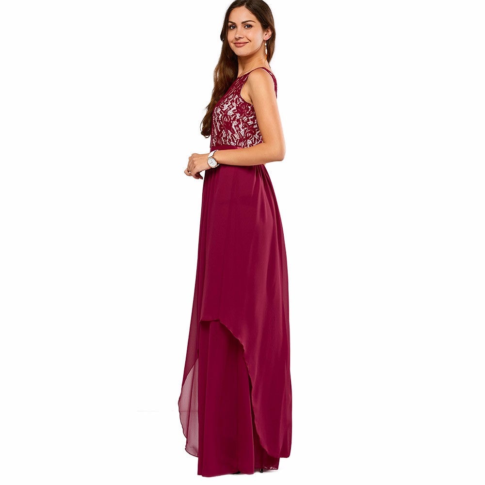 ZAFUL-Black-Bordeaux-Elegant-Women-Luxury-A-Line-Vintage-Dress-M2XL-Lace-Maxi-Party-Prom-Chiffon-Dre-32687131436