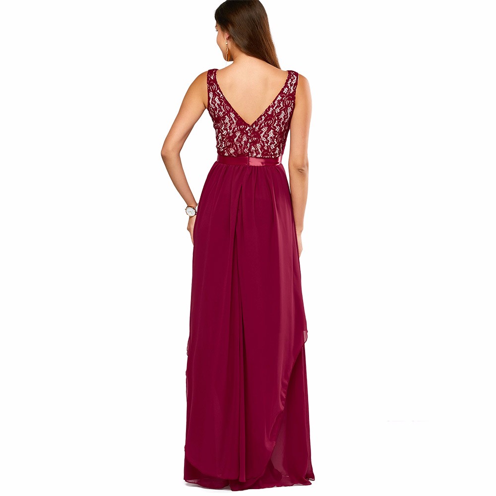 ZAFUL-Black-Bordeaux-Elegant-Women-Luxury-A-Line-Vintage-Dress-M2XL-Lace-Maxi-Party-Prom-Chiffon-Dre-32687131436