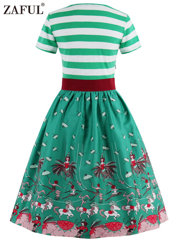 ZAFUL-Brand-New-Green-Vintage-V-Neck-print-Women-Dress-Retro-Robe-Rockabilly-Feminino-Vestidos-50s-T-32787605177