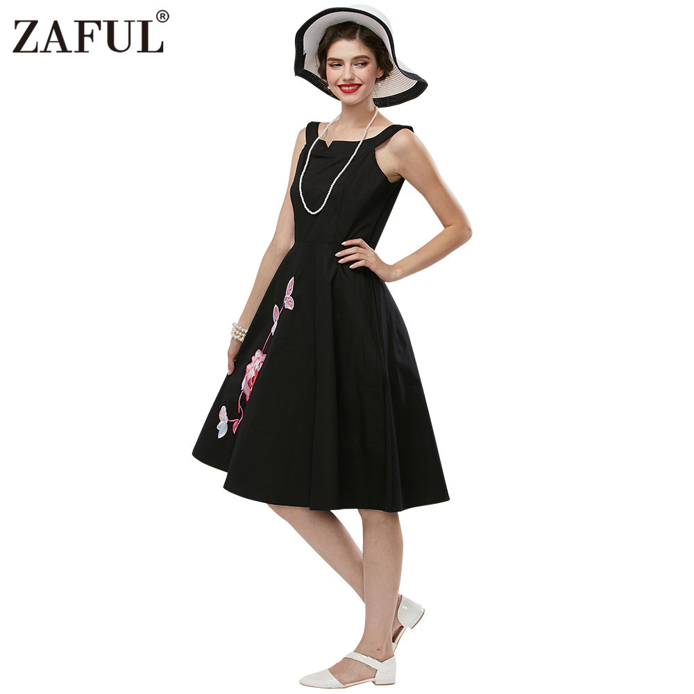 ZAFUL-Brand-Plus-Size-Women-Dress-Vintage-robe-rockabilly-50s-Black-Embroidery-Sleeveless-Swing-Part-32712509302