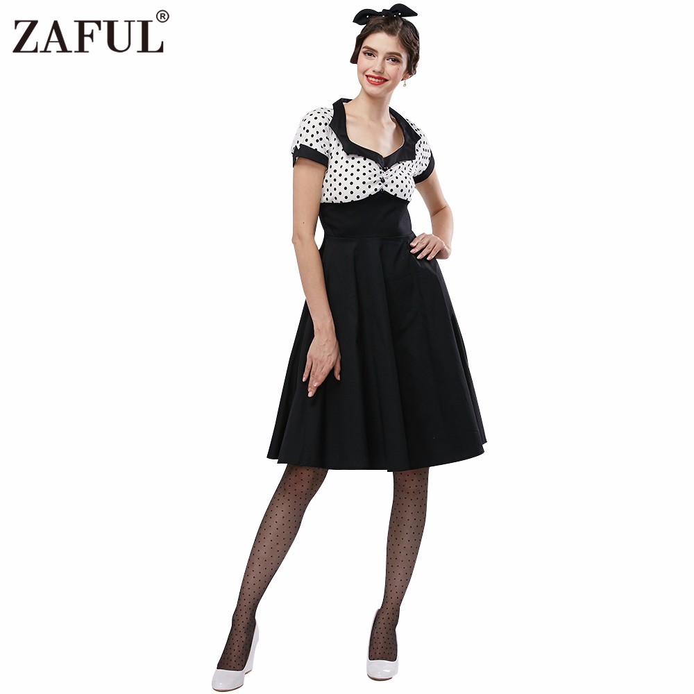 ZAFUL-New-Plus-size-Summer-Women-black-polk-dot-vintage-Dress-Audrey-hepbum-1950s-robe-Party-Retro-D-32765112841
