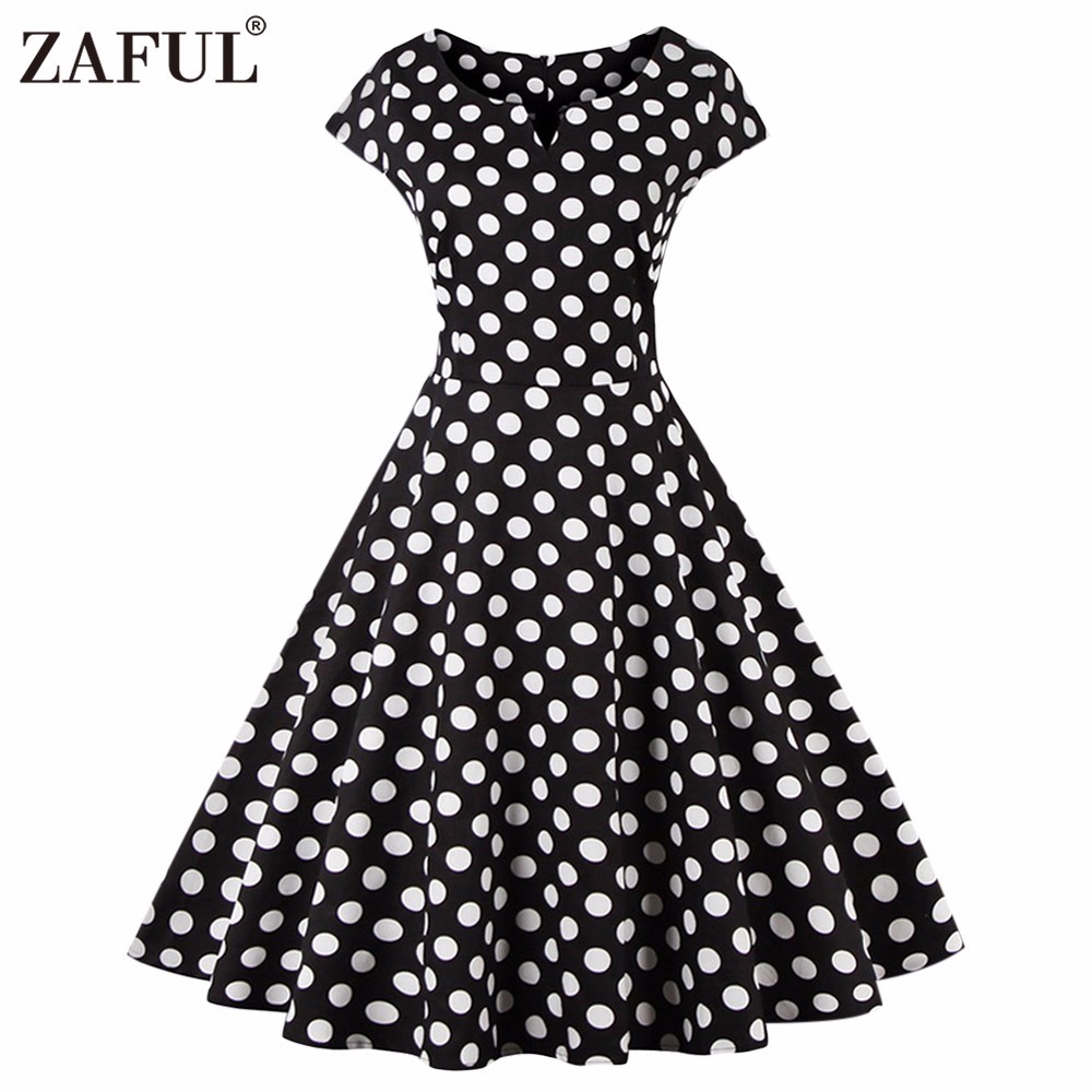 ZAFUL-New-Women-Vintage-Dress-black-polk-Dot-Retro-50s-Hepburn-Short-Sleeve-Ball-Gown-plus-size-Part-32782049666