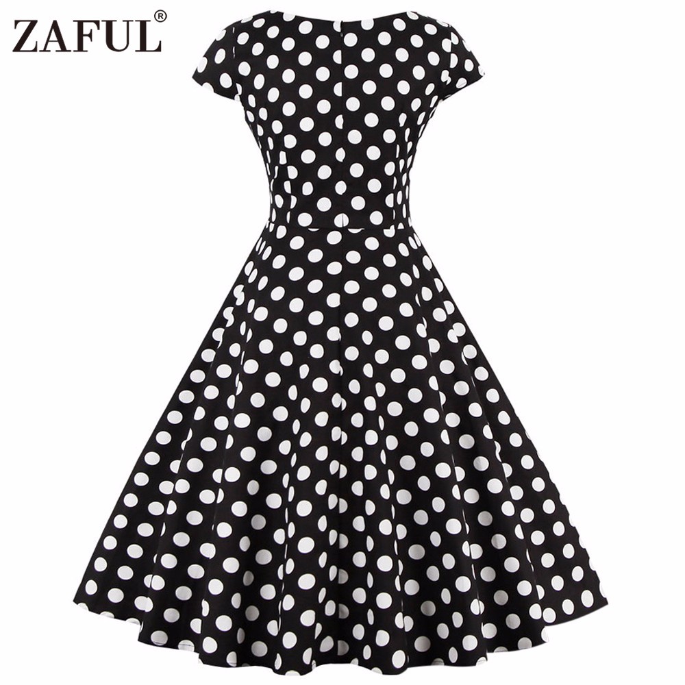 ZAFUL-New-Women-Vintage-Dress-black-polk-Dot-Retro-50s-Hepburn-Short-Sleeve-Ball-Gown-plus-size-Part-32782049666