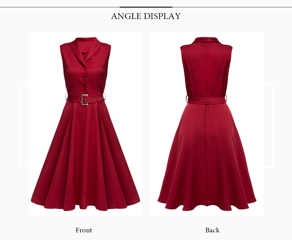 ZAFUL-Plus-Size-Women-Elegant-Sleeveless-Belts-Dress-Solid-Color-Turn-down-Collar-Cotton-Female-Vint-32746010569