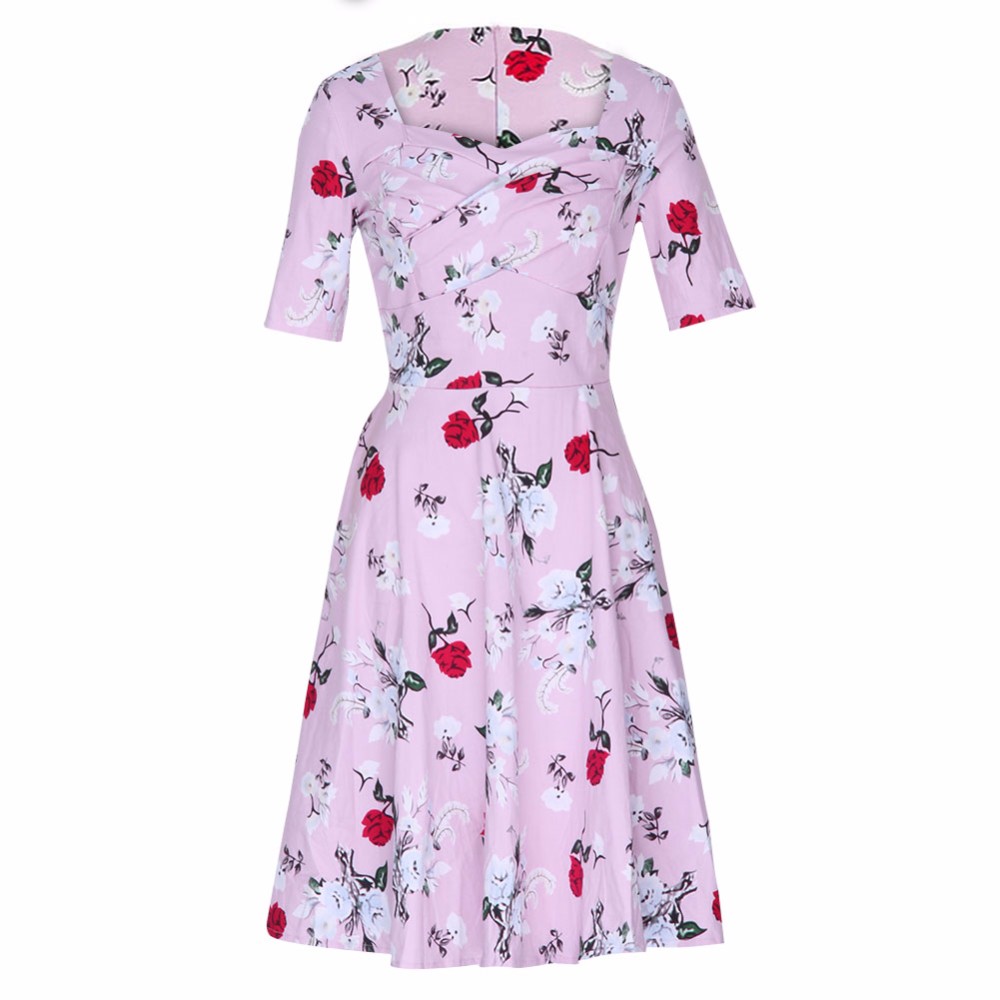 ZAFUL-Spring-Women-Plus-Size-4XL-Cotton-Stretchy-Floral-Print-Vintage-Retro-Dress-Square-Collar-Swin-32753751659