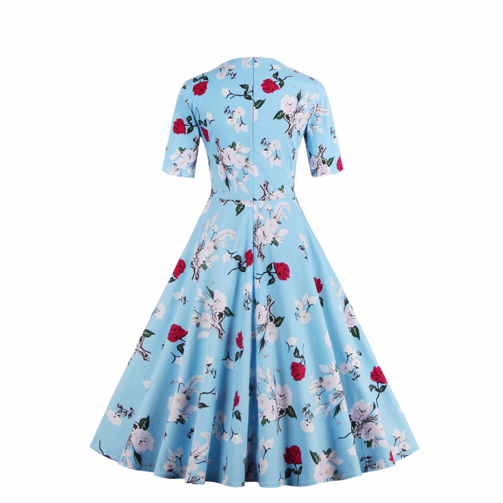 ZAFUL-Spring-Women-Plus-Size-4XL-Cotton-Stretchy-Floral-Print-Vintage-Retro-Dress-Square-Collar-Swin-32753751659