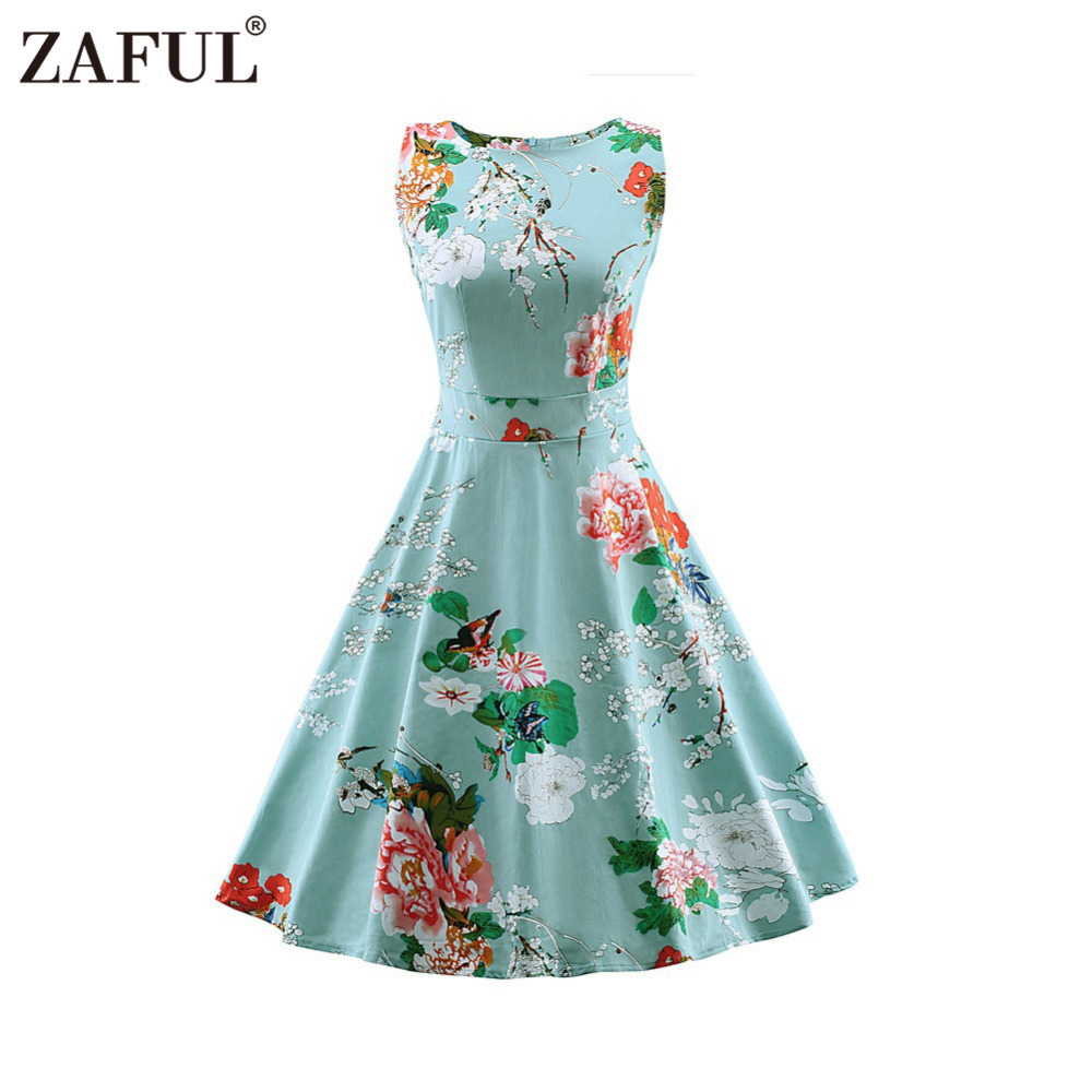 ZAFUL-Vintage-Women-Dress-feminino-Robe-Rockabilly-clothing-Audrey-hepburn-50s-retro-Print-blue-Part-32758311061