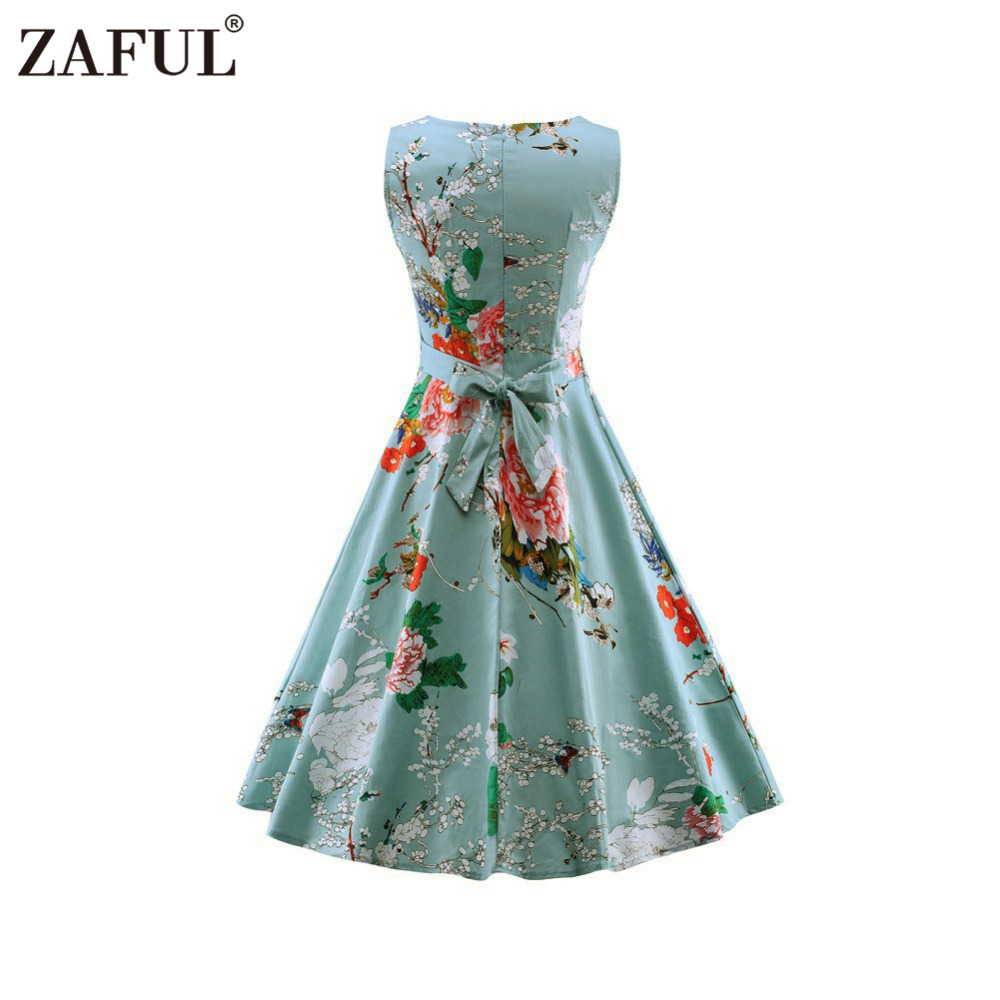 ZAFUL-Vintage-Women-Dress-feminino-Robe-Rockabilly-clothing-Audrey-hepburn-50s-retro-Print-blue-Part-32758311061