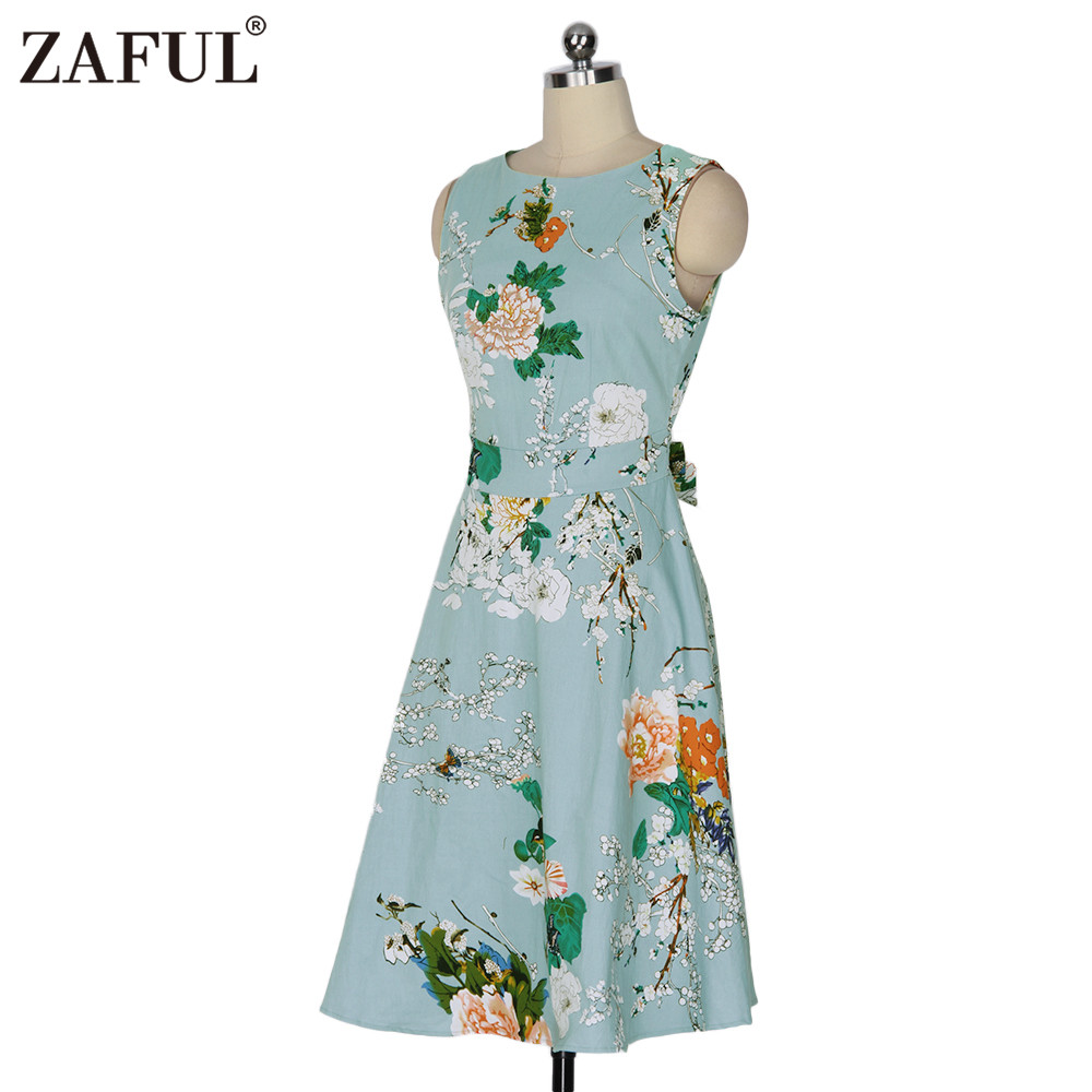 ZAFUL-Vintage-Women-Dress-feminino-Robe-Rockabilly-clothing-Audrey-hepburn-50s-retro-Print-blue-Part-32758311061