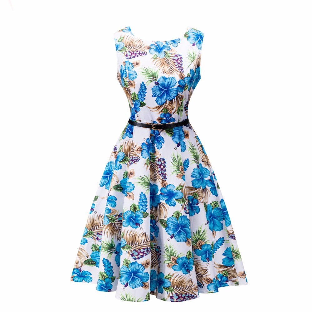 ZAFUL-Women-50s-Audrey-Vintage-dress-Flower-Floral-Dot-Print-O-Neck-Sleeveless-S2XL-Swing-Feminino-V-32761858248