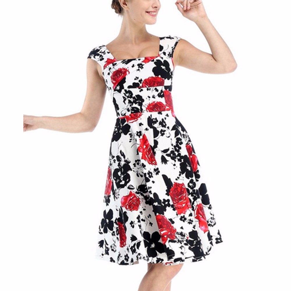 ZAFUL-Women-Rose-Floral-Vintage-Dress-50s-Audrey-hepburn-Rockabilly-Ball-gown-Plus-sizes-S4XL-Party--32656487213