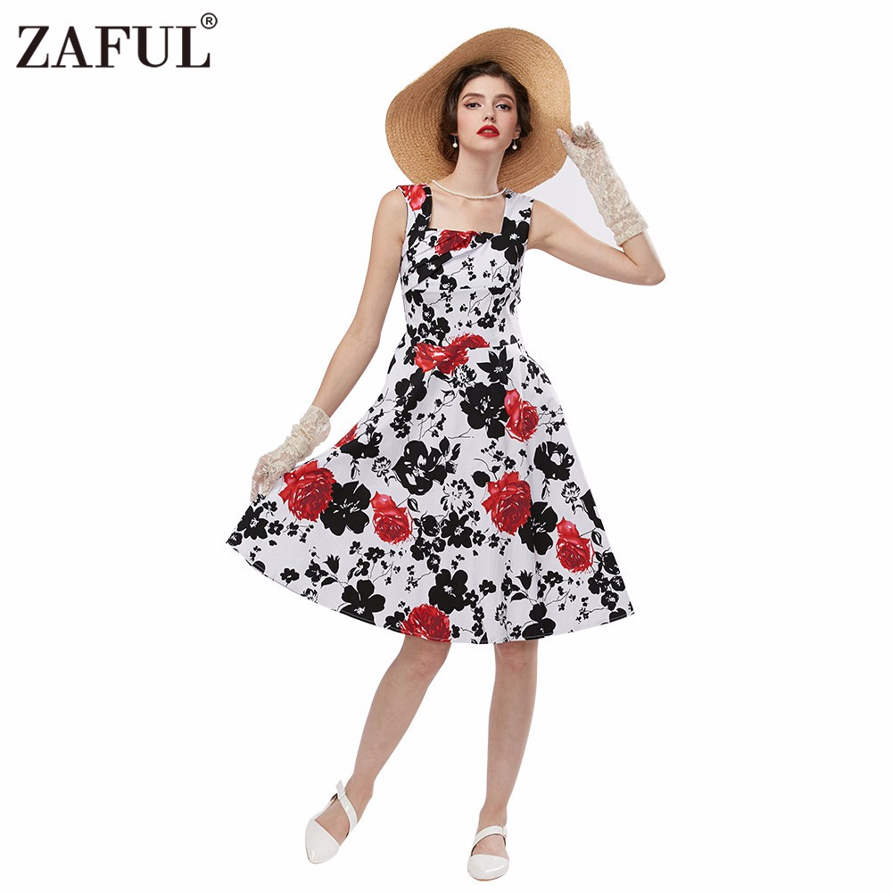 ZAFUL-Women-Rose-Floral-Vintage-Dress-50s-Audrey-hepburn-Rockabilly-Ball-gown-Plus-sizes-S4XL-Party--32656487213