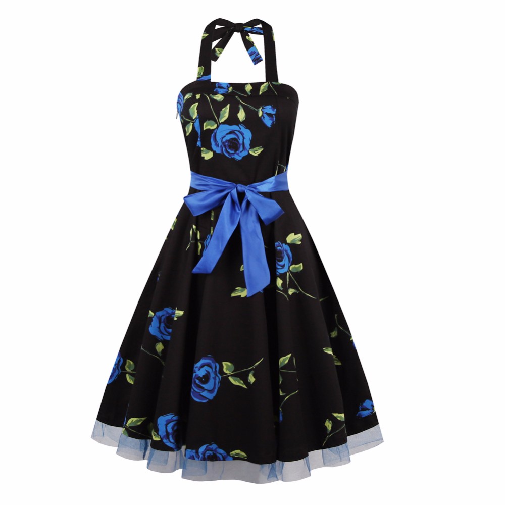 ZAFUL-Women-Summer-Floral-60s-Vintage-Dress-Big-Size-S2XL-Belts-Party-Swing-Feminino-Vestidos-Halter-32768563522