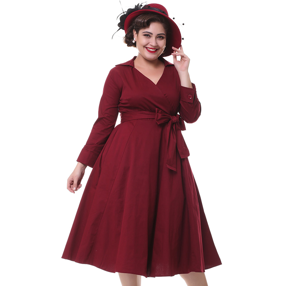 ZAFUL-Women-Turn-Down-Collar-Plus-Size-S4XL-Belts-Retro-Vintage-Dress-Rockabilly-Feminino-Vestidos-6-32770396370