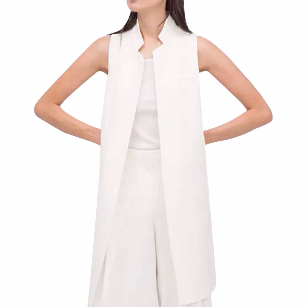 ZAFUL-Women-White-Black-Long-Vest-Coat-Europen-Style-Waistcoat-Sleeveless-Jacket-Back-Outwear-Casual-32700892188