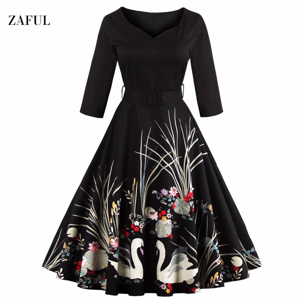 Zaful-New-S--4XL-Trendy-Plus-Size-Vintage-Women-Dress-Summer-Autumn-Elegant-Big-Swing-Dresses-With-B-32764490042
