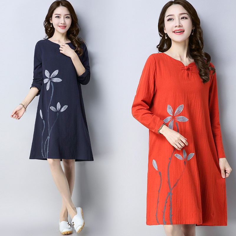 anteef-fashion-cotton-linen-vintage-floral-print-clothes-women-casual-loose-autumn-spring-midi-dress-32674905465