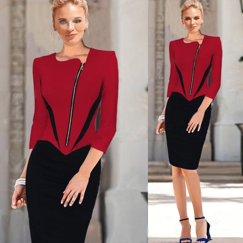 eSale-Womens-Autumn-Winter-Long-Sleeve-Color-Block-Front-Zipper-Slim-Bodycon-Sheath-Party-Prom-Casua-32499942565