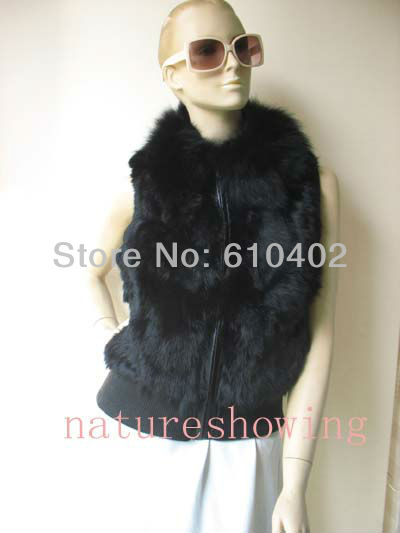 free-shippingwomen39s-real--fox-collar-rabbit-Fur-Vest--jacket-lady-fashion-black-1288562944