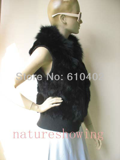 free-shippingwomen39s-real--fox-collar-rabbit-Fur-Vest--jacket-lady-fashion-black-1288562944