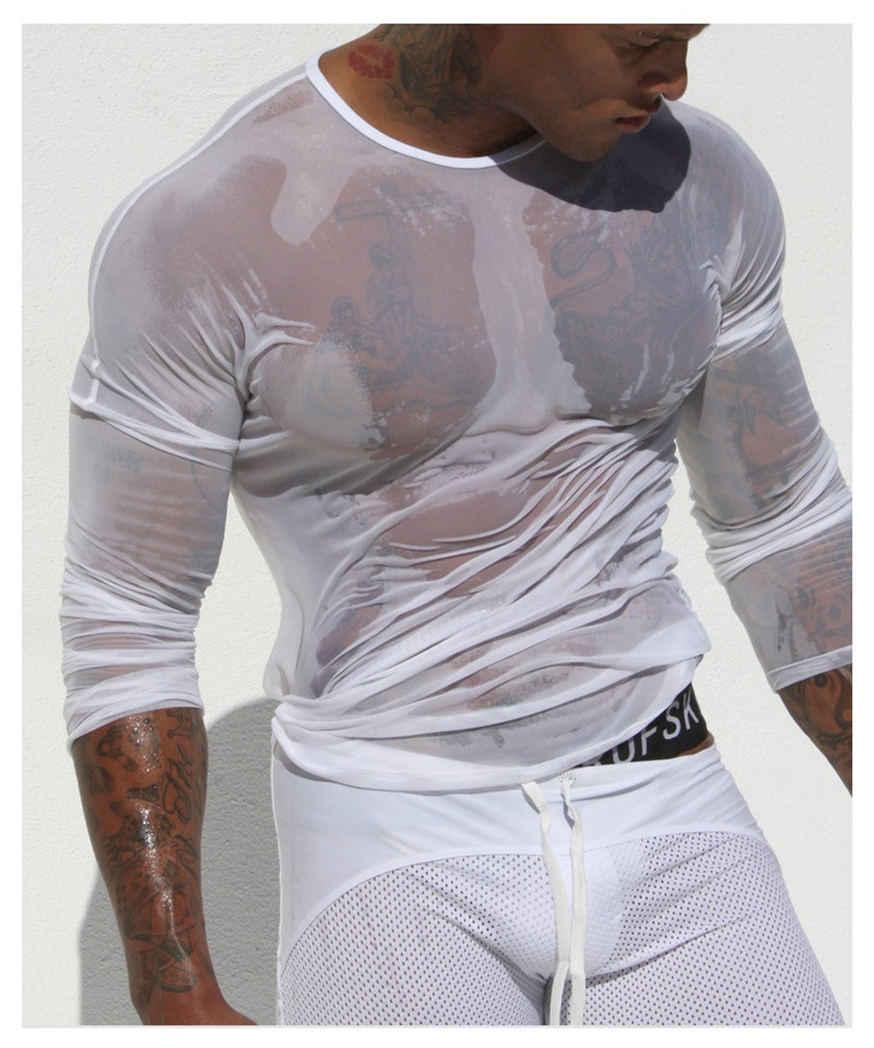 new-High-quality-transparent-gauze-long-sleeve-T-shirt-men39s-sexy-tights-Undershirt--Sexy-Tops-Unde-32631753535