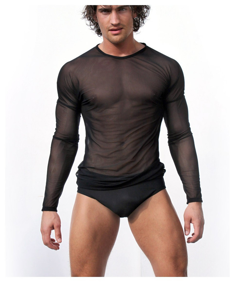 new-High-quality-transparent-gauze-long-sleeve-T-shirt-men39s-sexy-tights-Undershirt--Sexy-Tops-Unde-32631753535