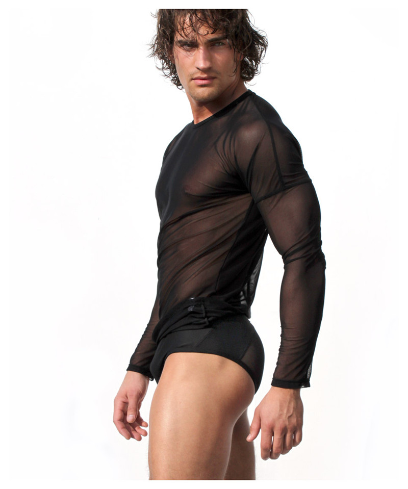 new-High-quality-transparent-gauze-long-sleeve-T-shirt-men39s-sexy-tights-Undershirt--Sexy-Tops-Unde-32631753535