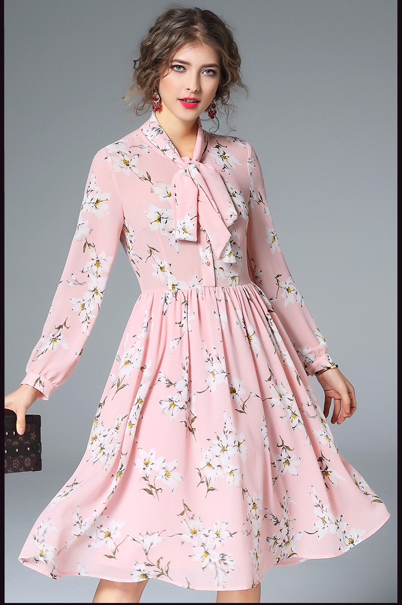 spring-summer-runway-designer-woman-dress-pink-dark-blue-silk-dress-white-flower-print-collar-bow-fa-32785878493