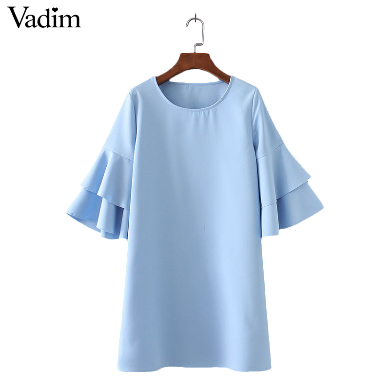 women-elegant-butterfly-sleeve-solid-dress-half-sleeve-o-neck-ladies-fashion-streetwear-casual-dress-32796195890