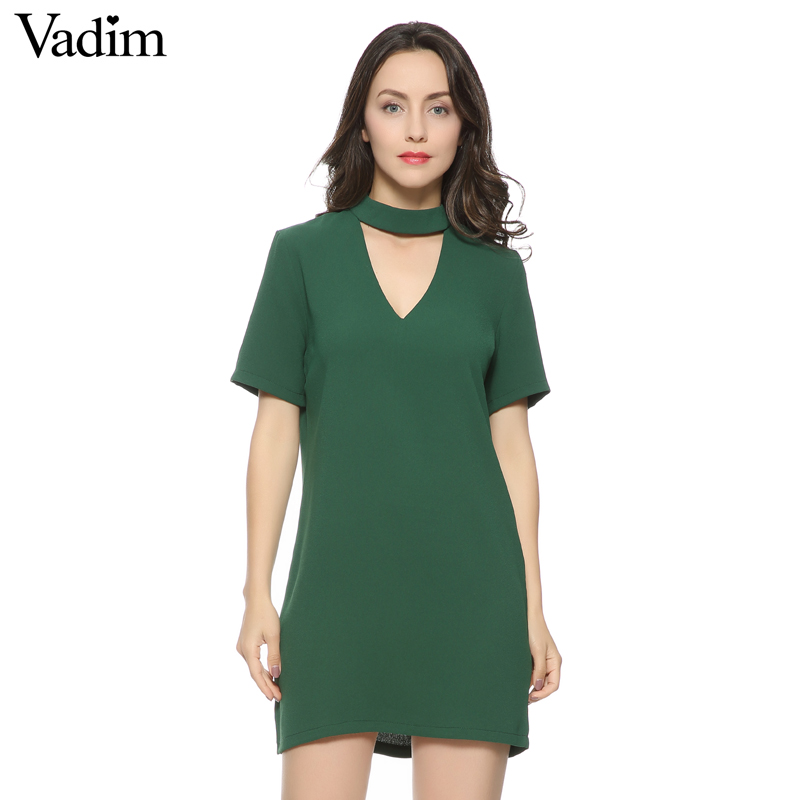 women-sexy-cut-out-V-neck-dress-short-sleeve-mini-dresses-solid-black-green-ladies-summer-casual-str-32749080157
