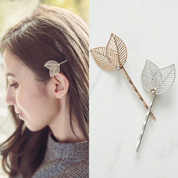 1 PC Vintage Side Clip Leaves Hairpins Hair Jewelry Wholesale Accessories Women 2016 Hot Hollow Gold Leaf Barrettes Hair Clips
