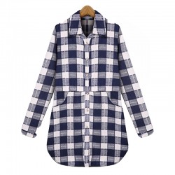 2016 Autumn European Plus size XL- 5XL  Breasted Plaid Cotton Women Long Blouses Long Sleeve Shirts Casual Streetwear Clothing