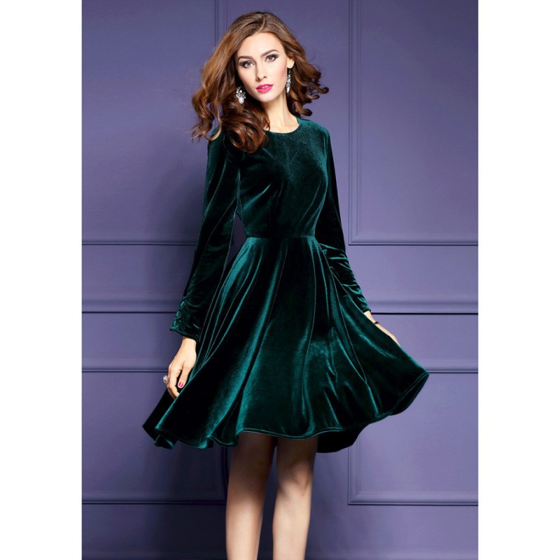 2017 Spring Plus Size Velvet Dress For Women Evening Party Dresses ...
