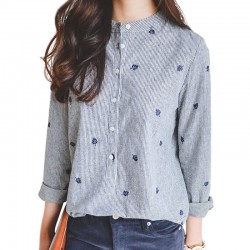 Autumn Women Leaves Embroidery Tops And Blouses 2016 New Fashion Long Sleeve Ladies Office Shirts Plus Size Striped Blouse Blusa
