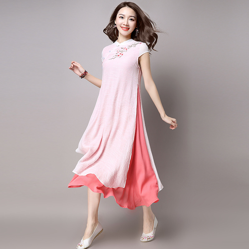 Cotton Maxi Dress Summer 2017 Embroidery Linen Dresses Long Robes Women ...
