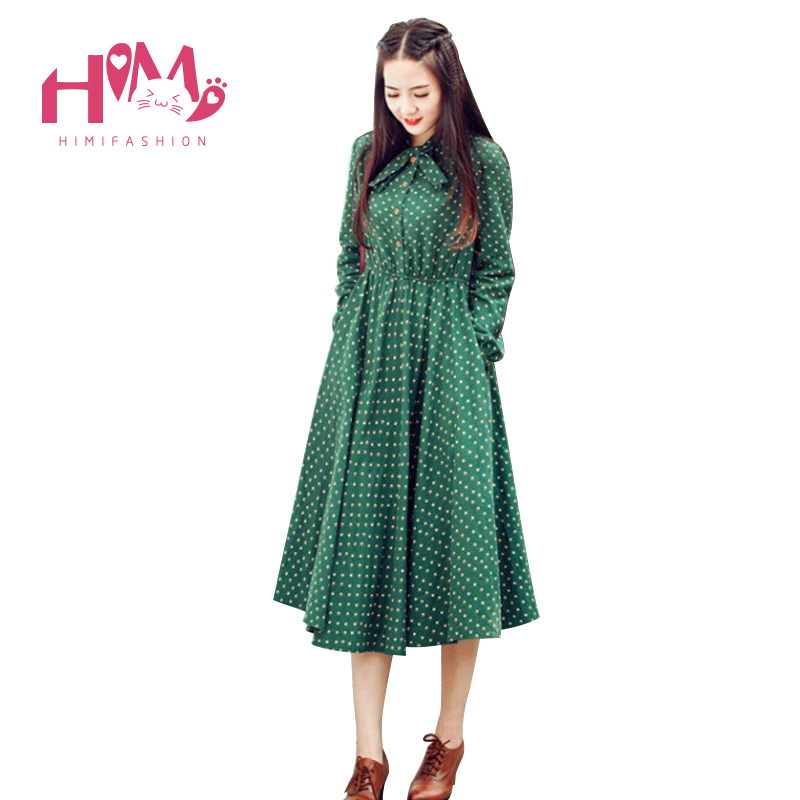 Cute Green Floral Dress Vintage Ladies Dresses Bohemian Style Autumn ...