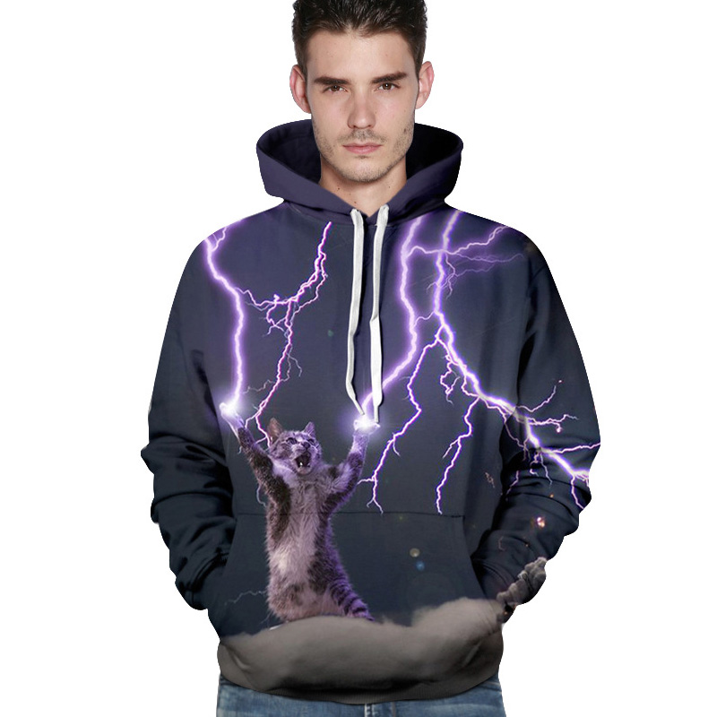 Hoodies men sweatshirt funny 3D electric shock cat hoodie novelty ...