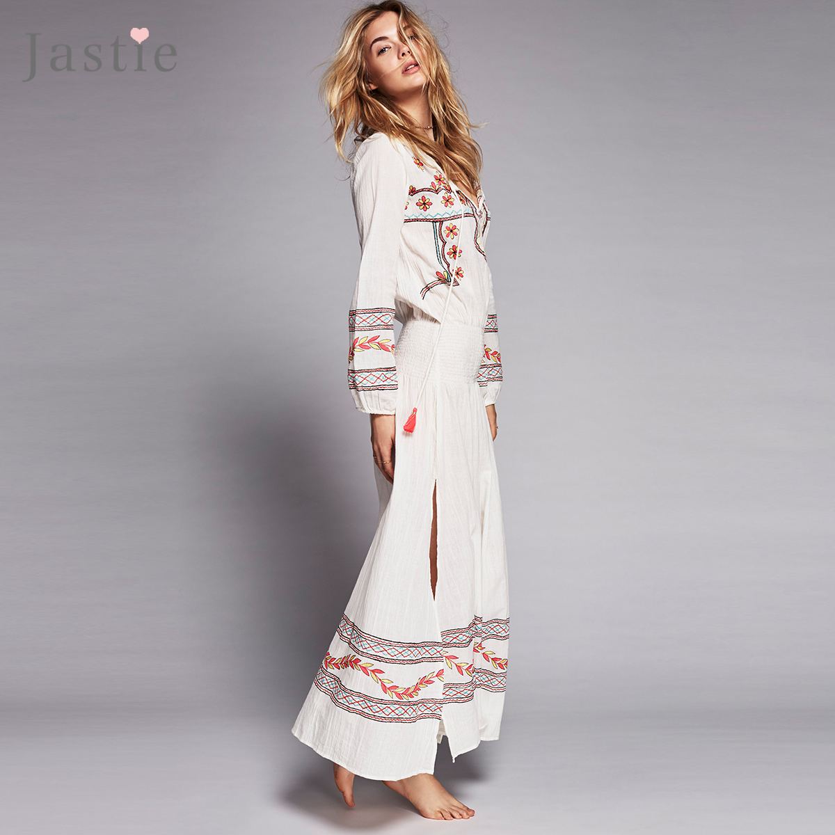 Jastie Mystical Maxi Dress Colorful Embroidery Women Dress Long Sleeve ...