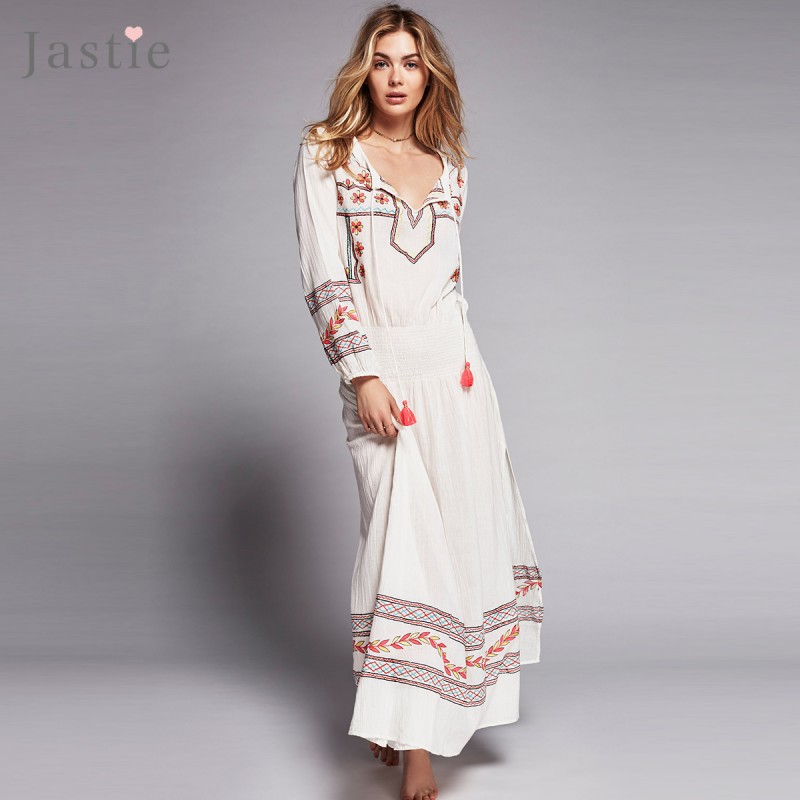 Jastie Mystical Maxi Dress Colorful Embroidery Women Dress Long Sleeve ...