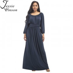 Jessie Vinson Fashion Women O-neck Long Puff Sleeve Maxi Dress Solid Loose Engagement Wedding Party Long Dress