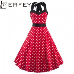 LERFEY 50s Women Elegant Vintage Dress Summer Pleated Bow Dress Polka Dot Tunic Pinup Casual Party Sexy Dress Women's Clothing