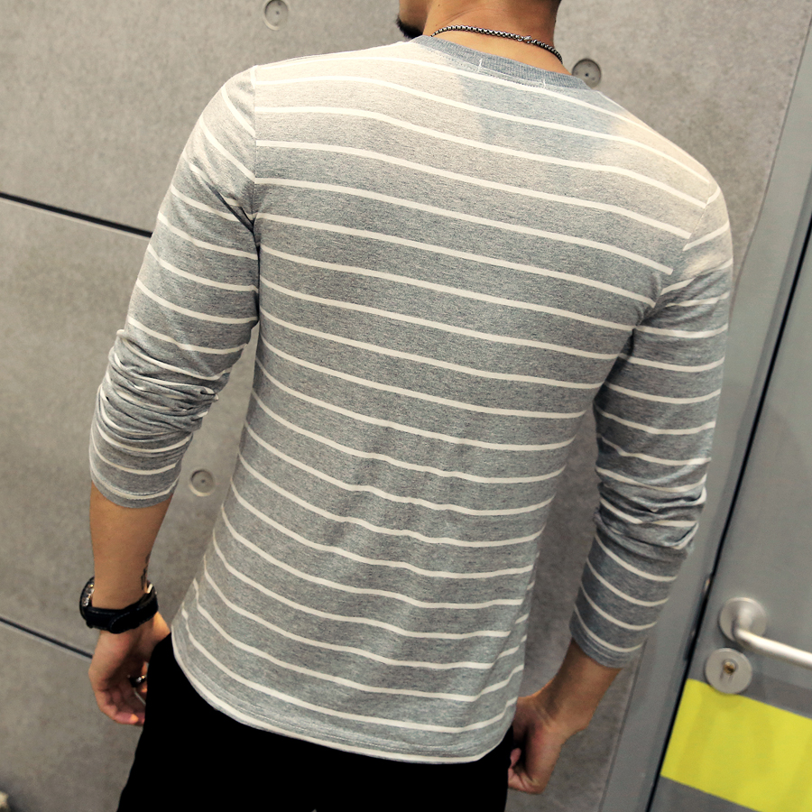 New Fashion Men's Striped T-Shirt Casual Slim Fit Long Sleeve T Shirt ...