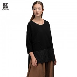 Outline Brand Women's Loose Tops O-neck Long-sleeve Pullover Outerwear Autumn Patchwork Vintage Women Casual ShirtL153Y011