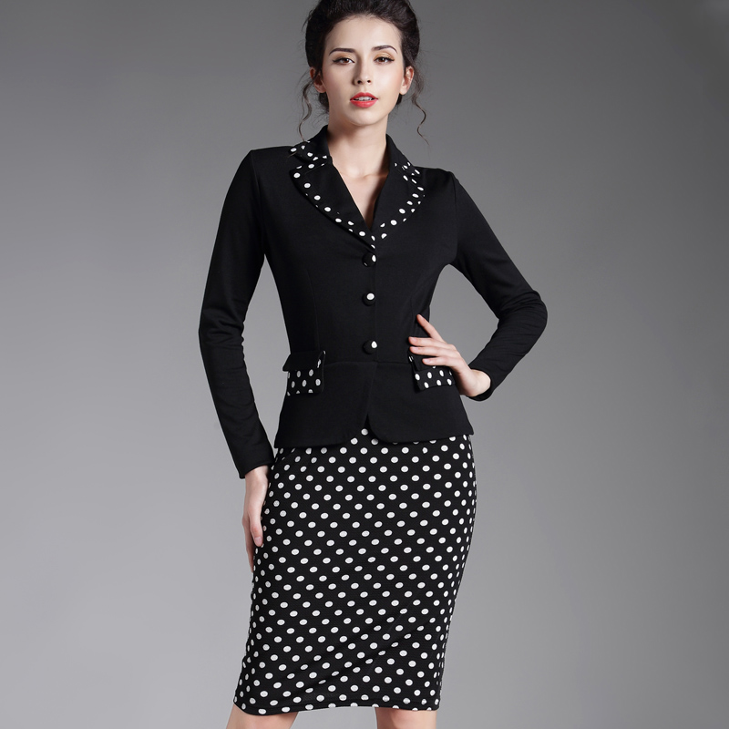 Patchwork Plaid Long Sleeve Workwear Business Office Dress Outfit Suits ...