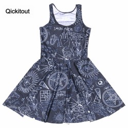 Qickitout  2016 Fashion Dress Plus size Hexagram Digital Print  Dress Sleeveles Beach DRESS vestidos Drop shipping