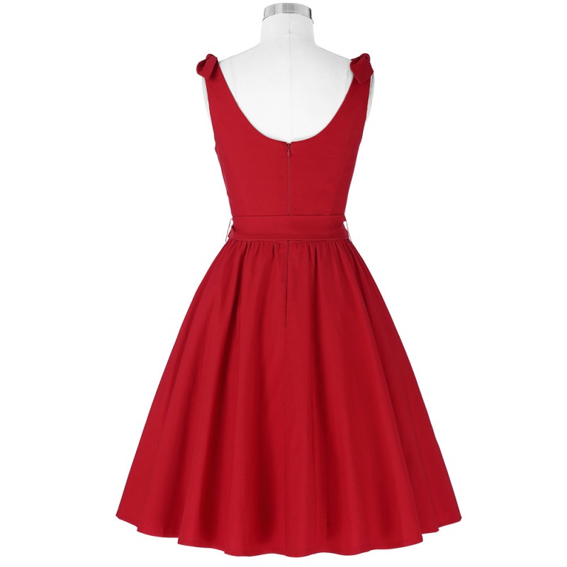 Red Summer Women Dress Spaghetti Strap 1950s Vintage Rockabilly Dress ...