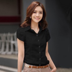 S-5XL Women Shirts 2017 New Arrival Summer Black Short Blouse Butterfly Sleeve Slim OL Plus Size Women Tops