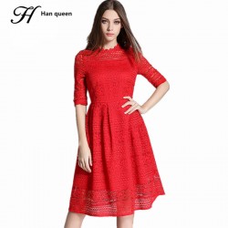 Sale Vestido New 2016 Summer Fashion Sexy Hollow Elegant Lace Party Dress High Quality Plus Size Women Clothing Casual Dresses