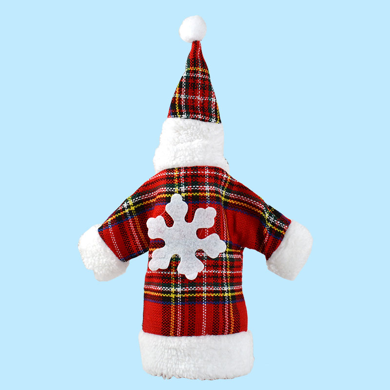Santa Claus Plaid Clothing Hat Dress Set Wine Bottle Cover Decor ...